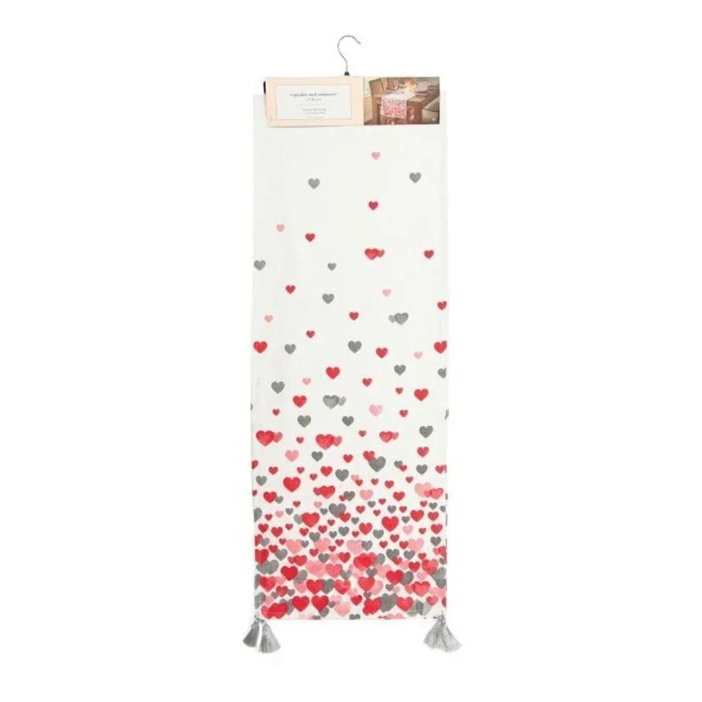 Valentine Sweet Heart 16x90 Confetti Hearts Printed Table Runner Red | 16x90